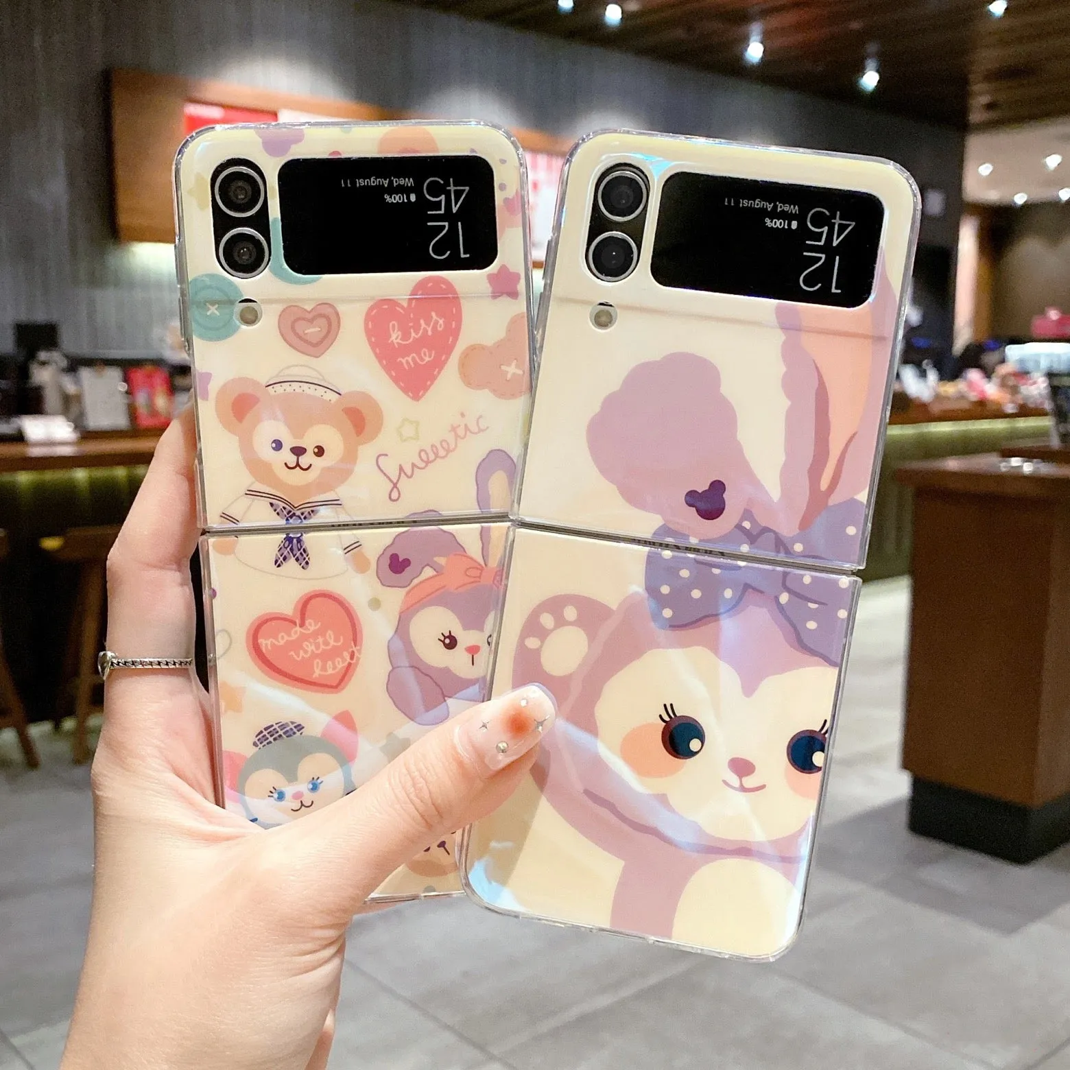 Cute Cartoon Samsung Galaxy Z Flip 3 4 W23 Filp Blu Ray Teddy Bear Phone Case