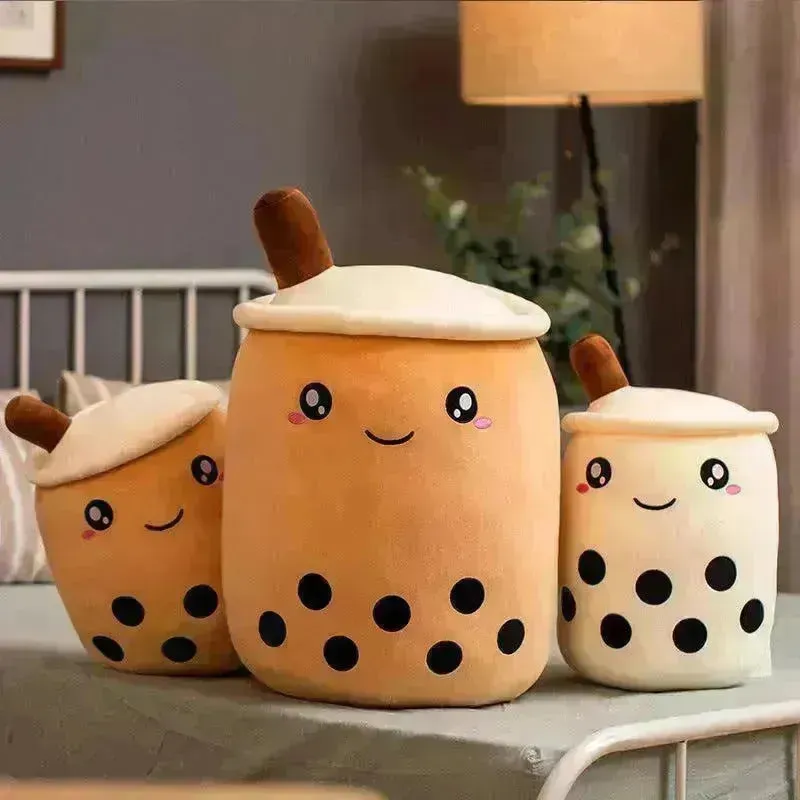 Cute Fruit Drink Plush Stuffed Soft Strawberry Milk Tea Plush Boba Tea Cup Toy Bubble Tea Pillow Cushion Kids Gift