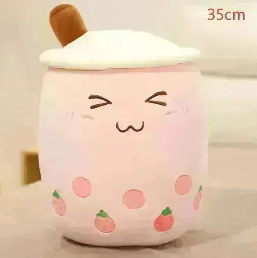 Cute Fruit Drink Plush Stuffed Soft Strawberry Milk Tea Plush Boba Tea Cup Toy Bubble Tea Pillow Cushion Kids Gift