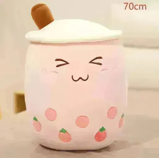 Cute Fruit Drink Plush Stuffed Soft Strawberry Milk Tea Plush Boba Tea Cup Toy Bubble Tea Pillow Cushion Kids Gift