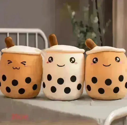 Cute Fruit Drink Plush Stuffed Soft Strawberry Milk Tea Plush Boba Tea Cup Toy Bubble Tea Pillow Cushion Kids Gift