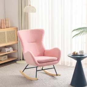 Deluxe Teddy Velvet Rocking Chair Modern-style leisure single sofa in Baby Pink