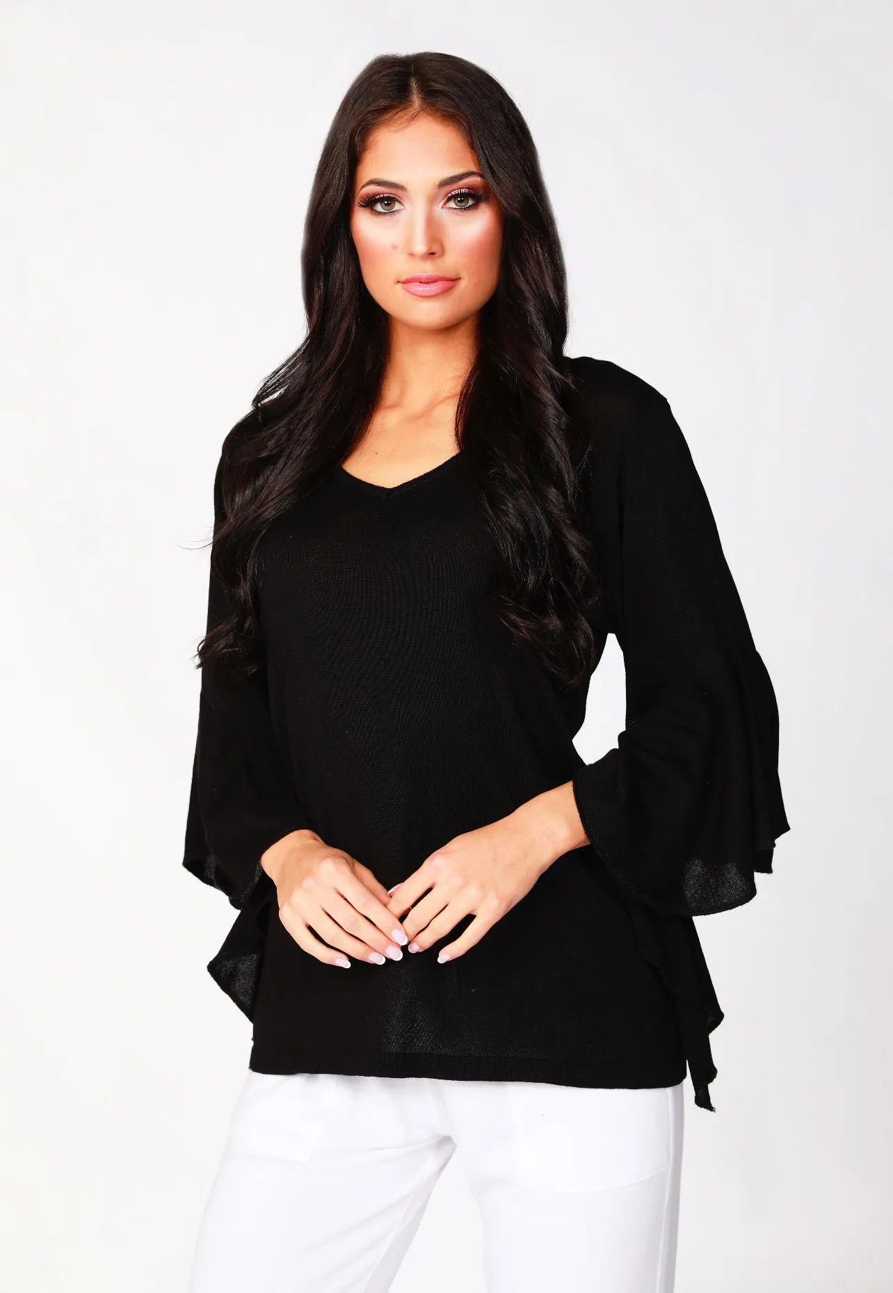 Drape Sleeve V-Neck Knit