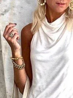 Dunnmall Cotton Plain Cowl Neck Sleeveless Shirts & Tops