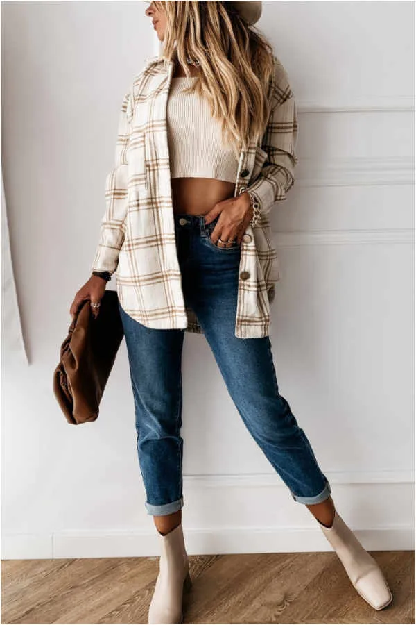 Dunnmall Fashion Casual Plaid Splicing Button Pocket Shirt