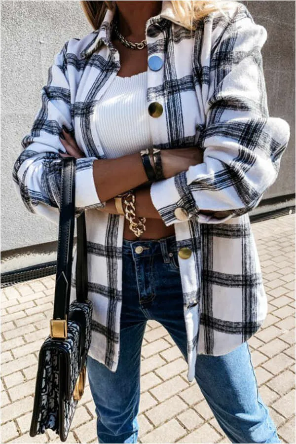 Dunnmall Fashion Casual Plaid Splicing Button Pocket Shirt