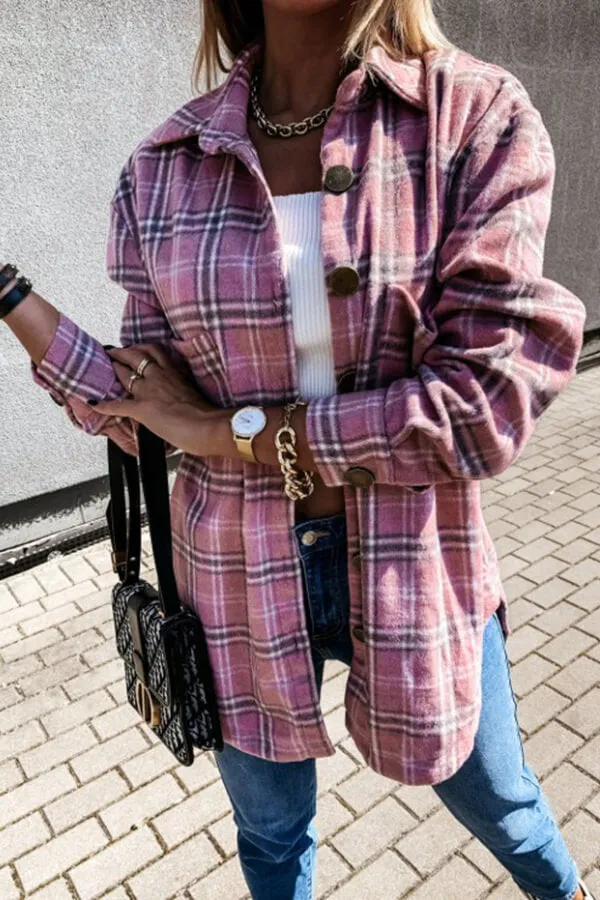 Dunnmall Fashion Casual Plaid Splicing Button Pocket Shirt