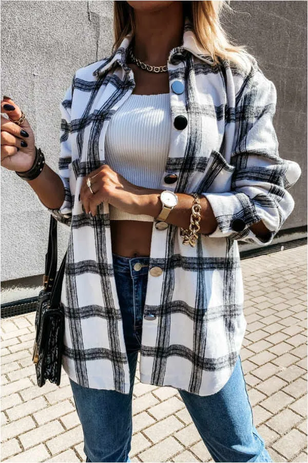 Dunnmall Fashion Casual Plaid Splicing Button Pocket Shirt