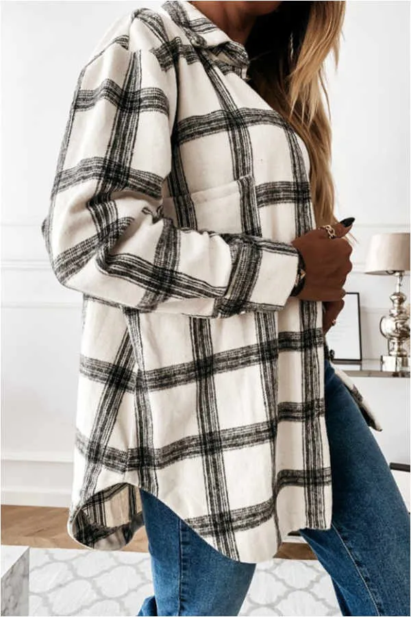 Dunnmall Fashion Casual Plaid Splicing Button Pocket Shirt