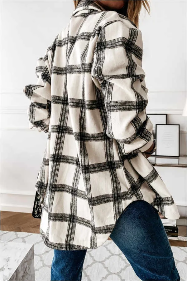 Dunnmall Fashion Casual Plaid Splicing Button Pocket Shirt