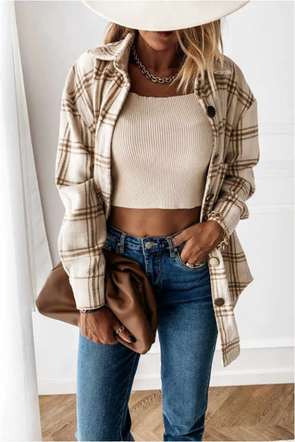 Dunnmall Fashion Casual Plaid Splicing Button Pocket Shirt