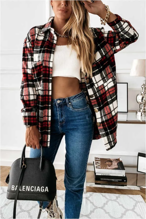 Dunnmall Fashion Casual Plaid Splicing Button Pocket Shirt