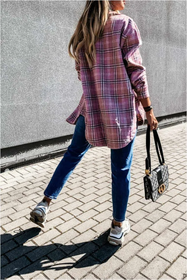 Dunnmall Fashion Casual Plaid Splicing Button Pocket Shirt