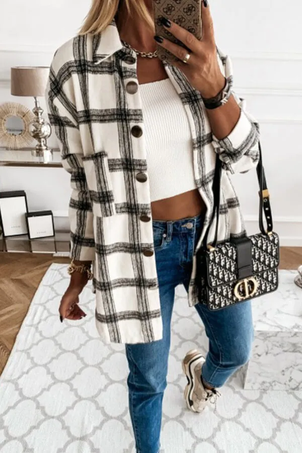 Dunnmall Fashion Casual Plaid Splicing Button Pocket Shirt