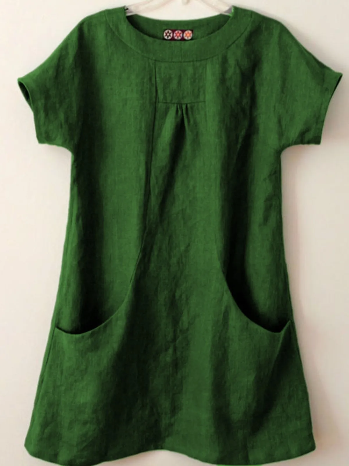 Dunnmall Short Sleeve Pockets Cotton-Blend Shirts & Tops