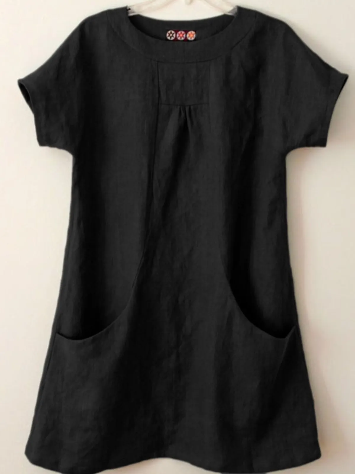 Dunnmall Short Sleeve Pockets Cotton-Blend Shirts & Tops