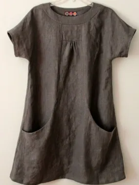 Dunnmall Short Sleeve Pockets Cotton-Blend Shirts & Tops