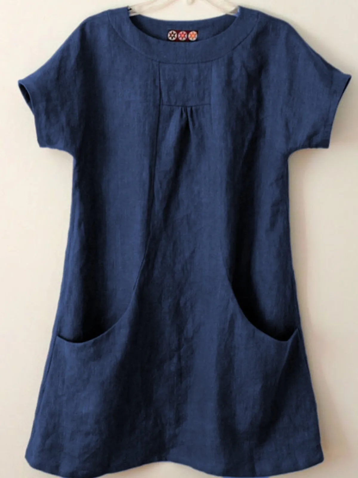 Dunnmall Short Sleeve Pockets Cotton-Blend Shirts & Tops