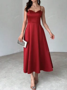 Elegant Solid Color Satin Slip Dress