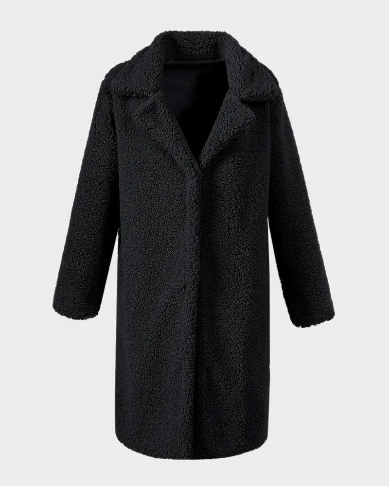Faux Fur Plush Coat Open Front Solid Long Teddy Overcoat