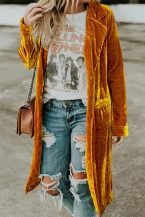 Febedress Lapel Pocketed Velvet Coat