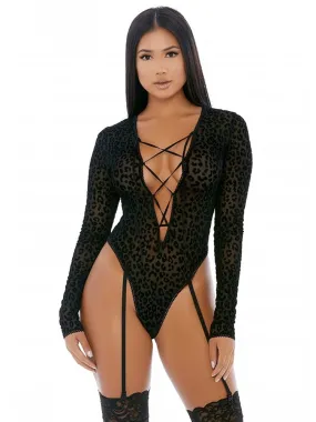 Feline Lustful Long Sleeve Black Teddy