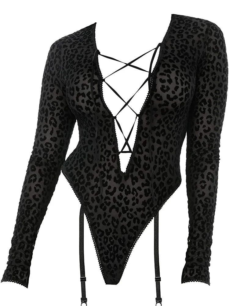Feline Lustful Long Sleeve Black Teddy