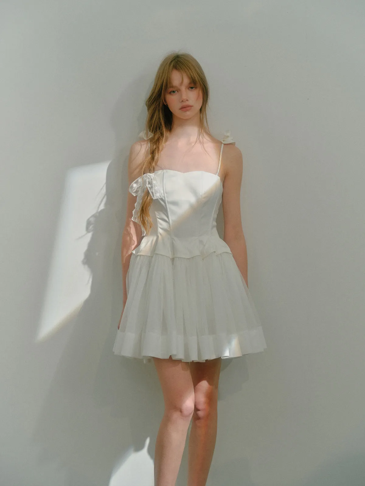 Fishbone Three-dimensional Flower Mesh Patchwork Slip Dress