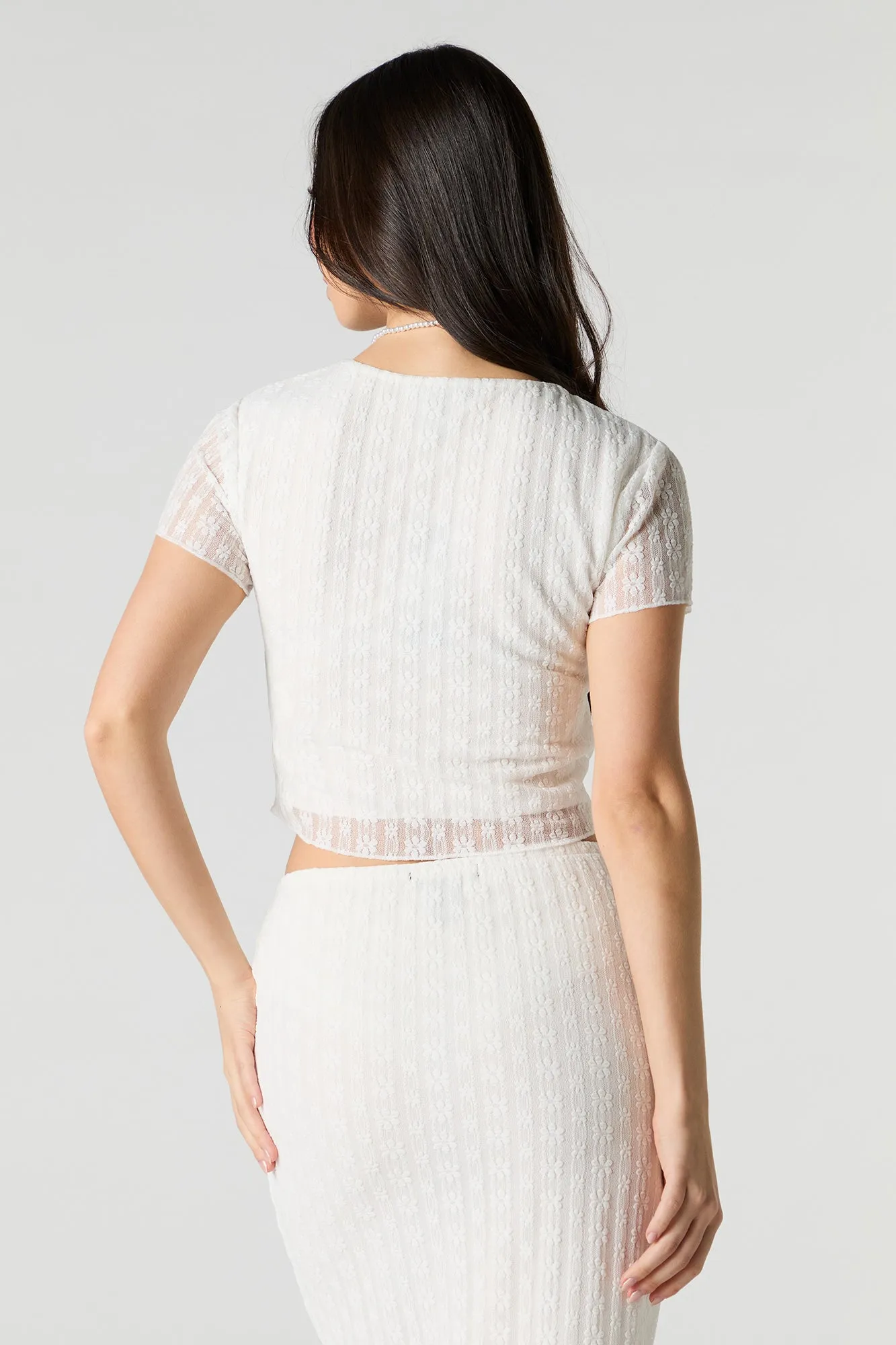 Floral Lace Short Sleeve Crop Top