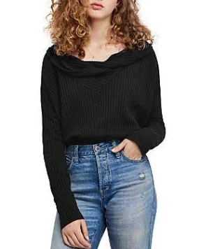 FREE PEOPLE Womens Black Wildcat Thermal Long Sleeve Cowl Neck Top