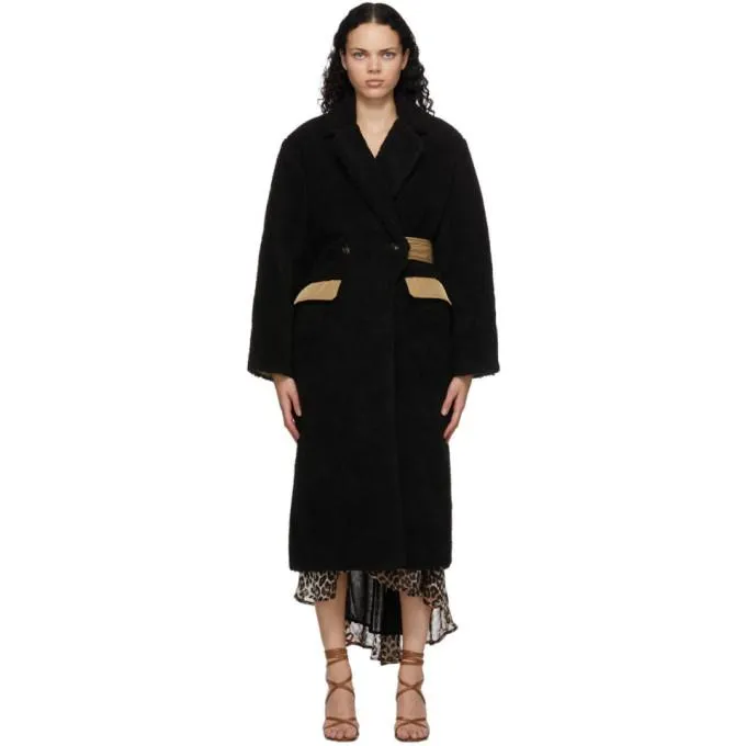 GANNI Black Wool Teddy Coat