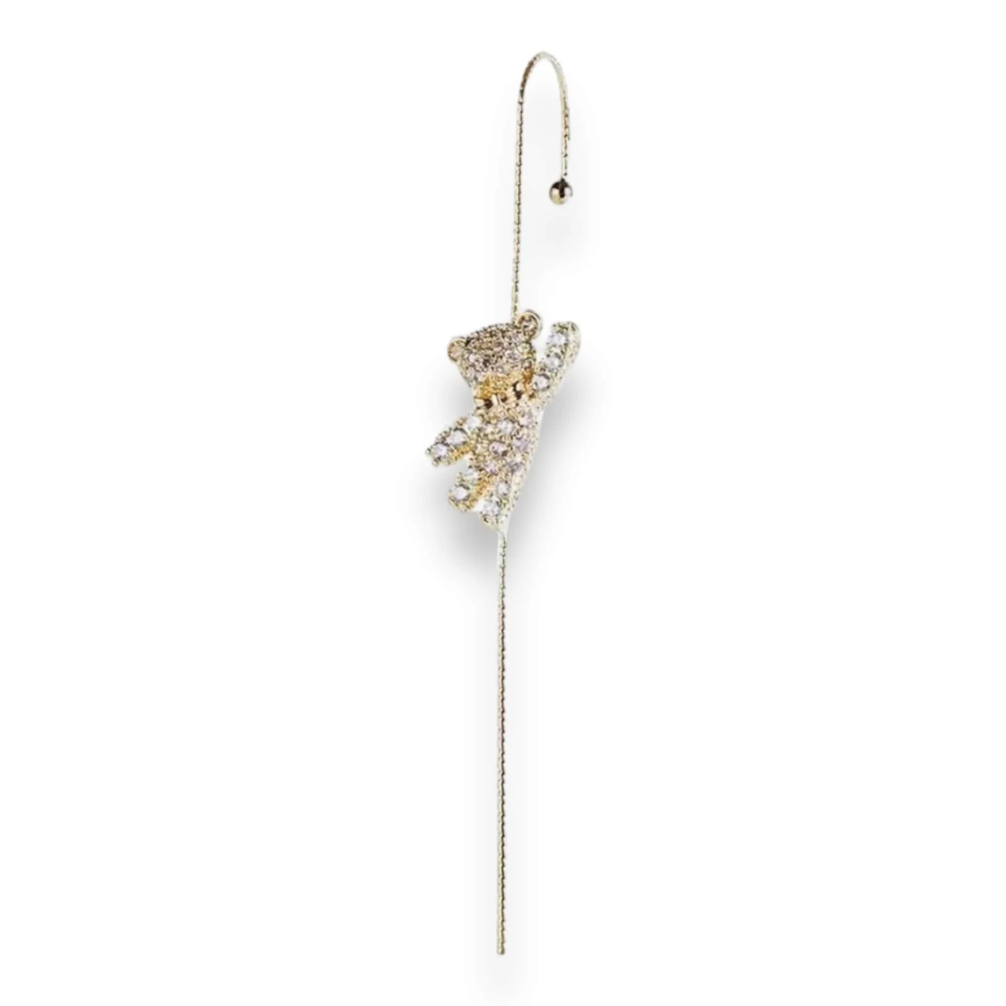 Golden Pave Bear Ear Pin Hook Ear Cuff Earring