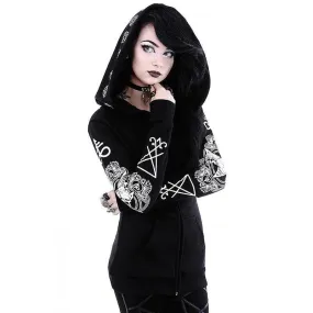 Gothic Pentagram Rune and Goat Print Jacket: Long Sleeve Up To 5XL Witchcraft Hoodie