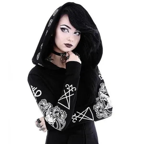 Gothic Pentagram Rune and Goat Print Jacket: Long Sleeve Up To 5XL Witchcraft Hoodie