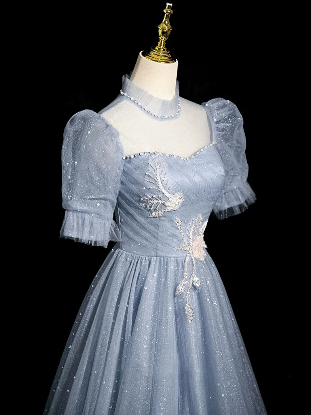 Gray Tulle Floor Length Prom Dress, Beautiful A-Line Evening Party Dress