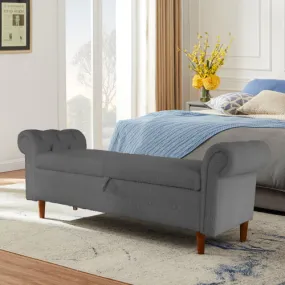 Grey Teddy Velvet Multifunctional Storage Rectangular Sofa Stool