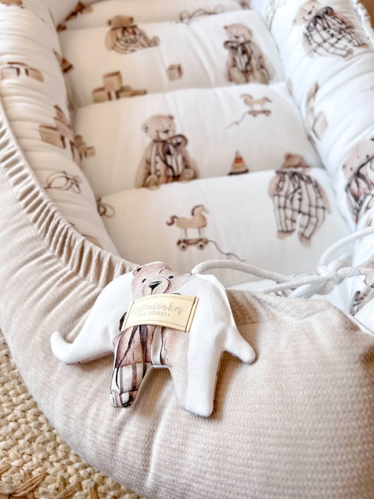 Handmade Baby Nest - Retro Teddy Bear with Beige Velvet