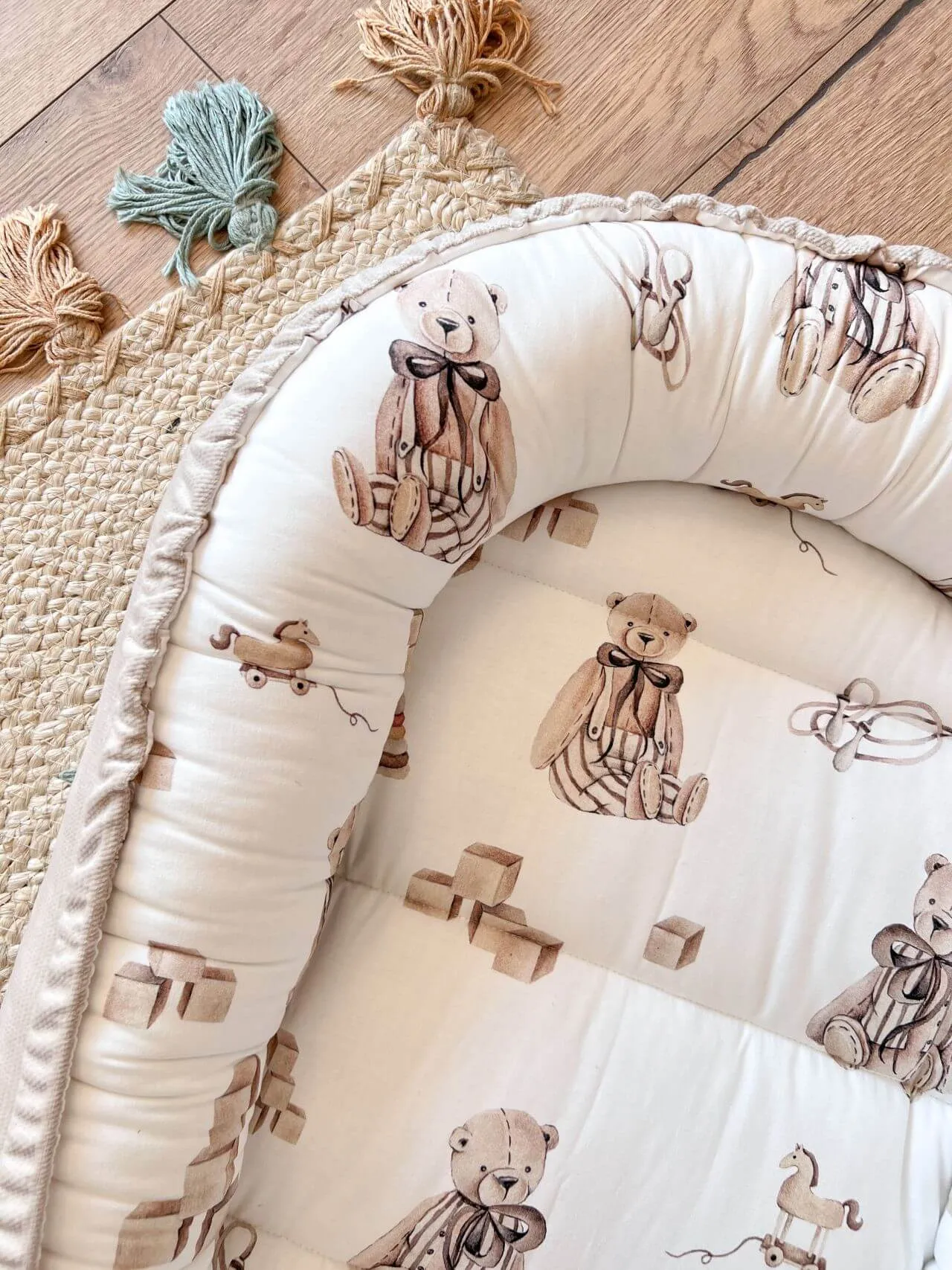 Handmade Baby Nest - Retro Teddy Bear with Beige Velvet