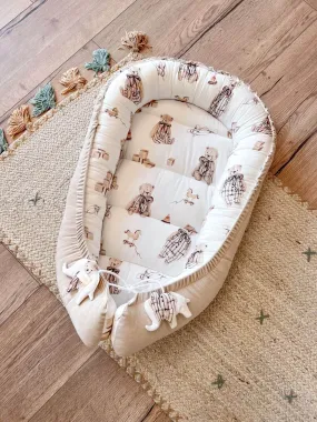 Handmade Baby Nest - Retro Teddy Bear with Beige Velvet