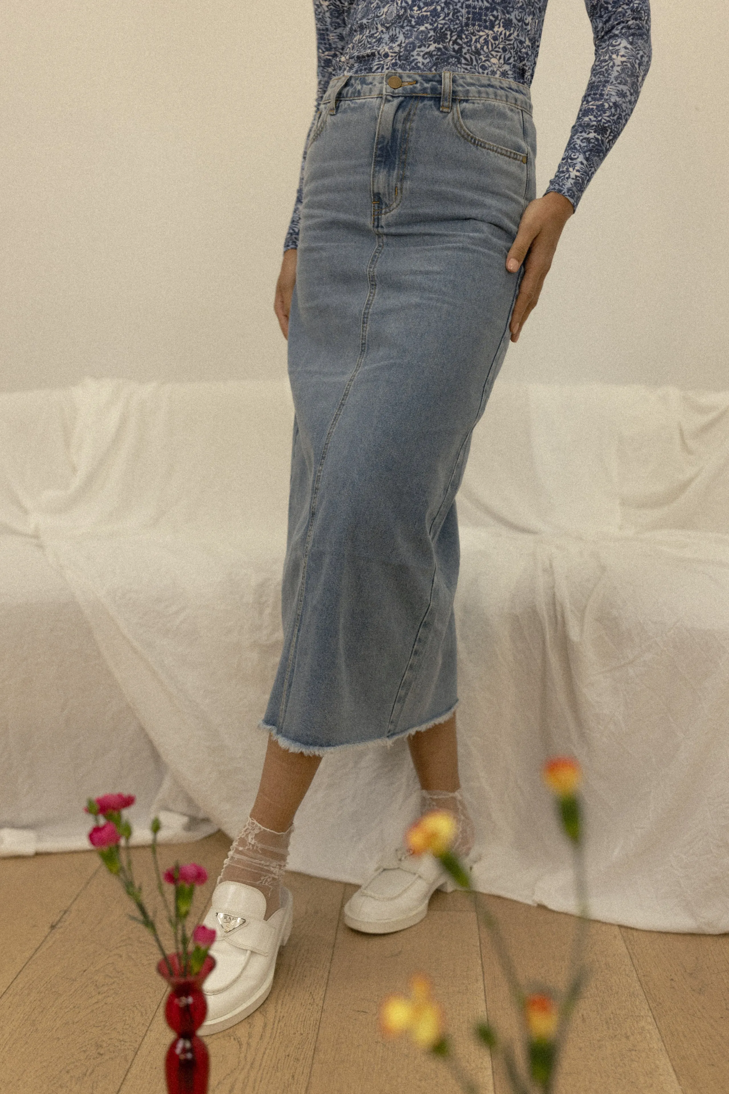 hd classic denim maxi skirt