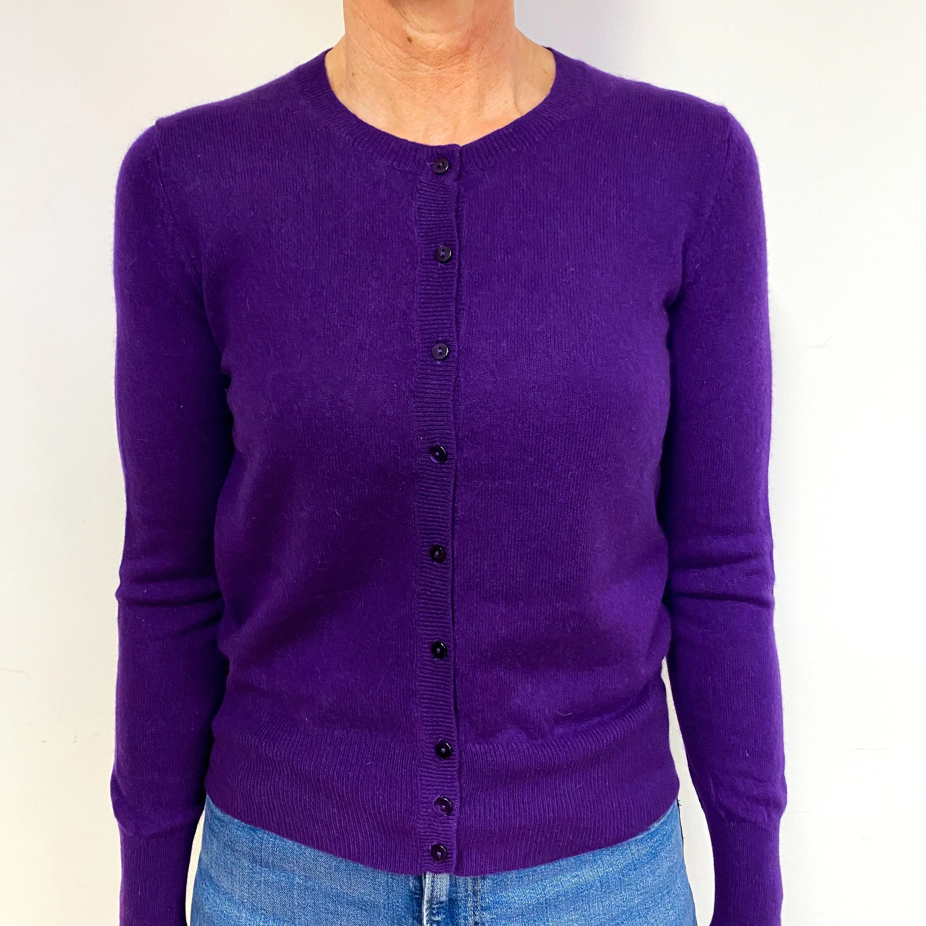 Iris Purple Cashmere Crew Neck Cardigan Medium