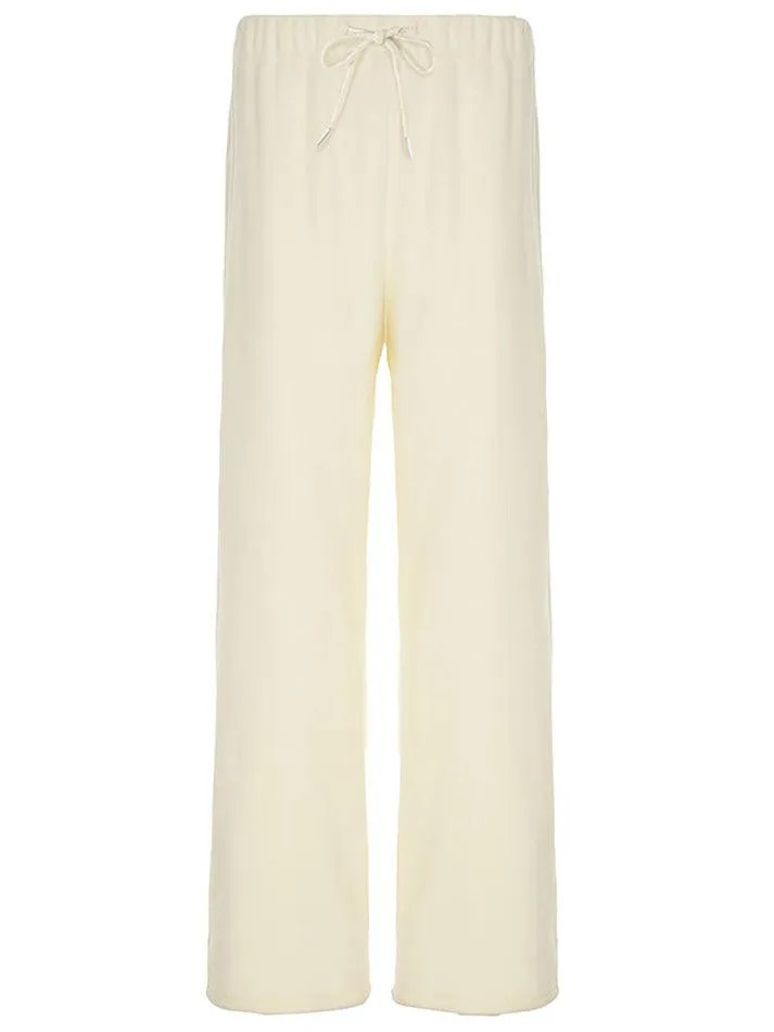 LANFUBEISI - Drawstring Wide Leg Teddy Fleece Pants