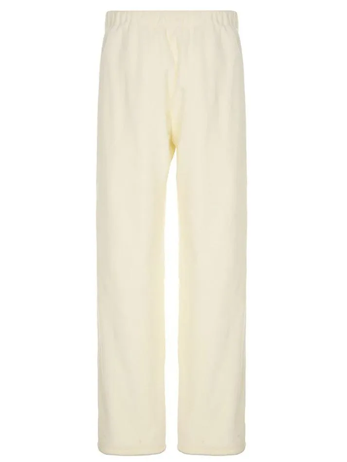 LANFUBEISI - Drawstring Wide Leg Teddy Fleece Pants
