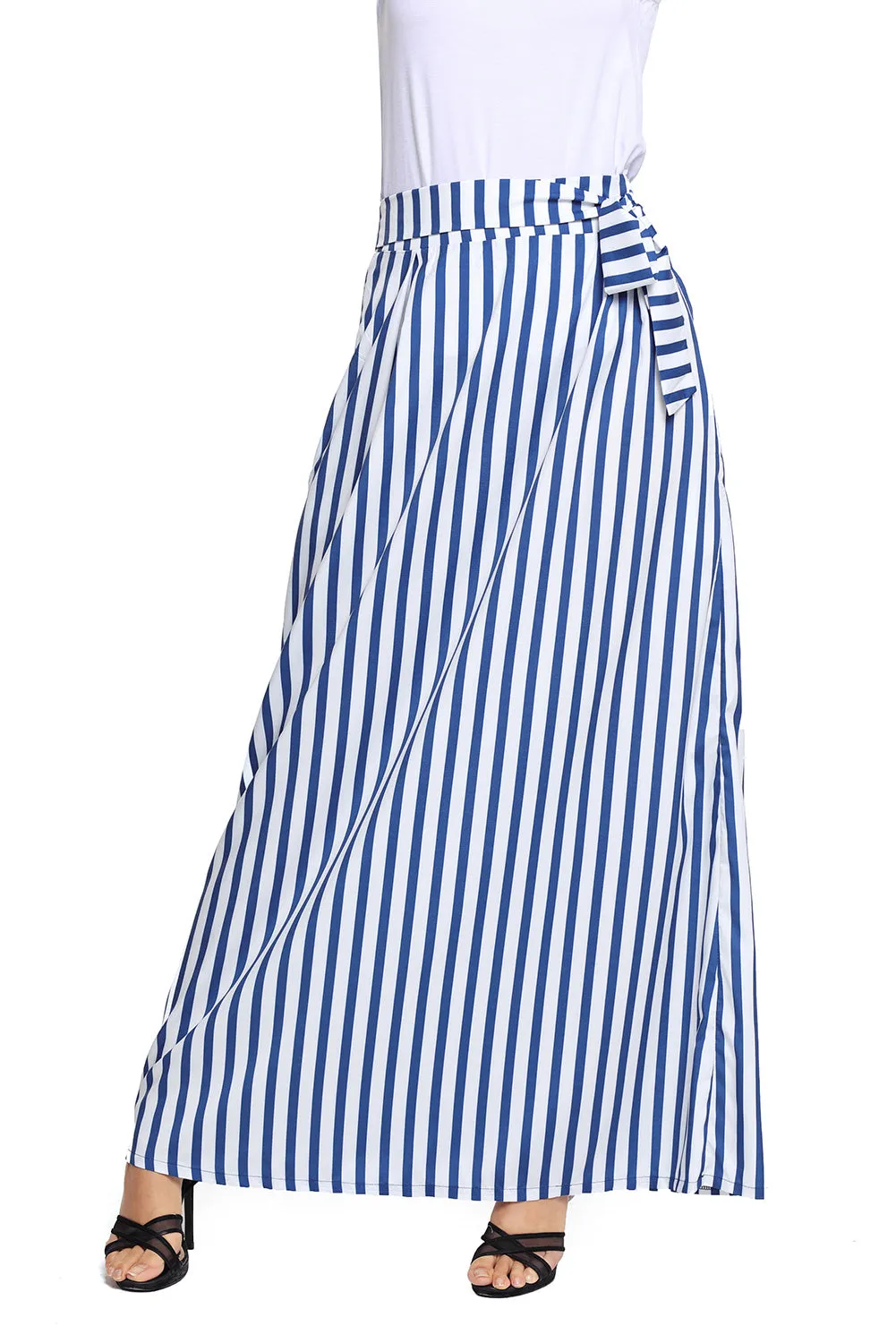 Light Blue Striped Maxi Skirt