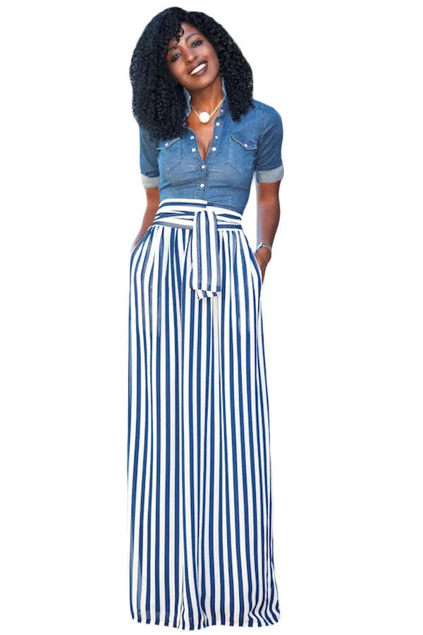 Light Blue Striped Maxi Skirt