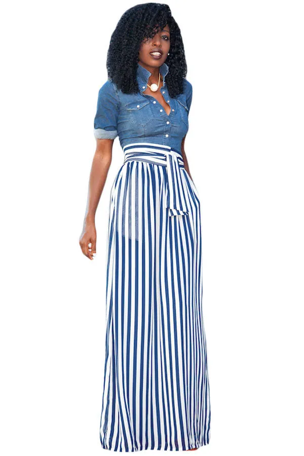 Light Blue Striped Maxi Skirt
