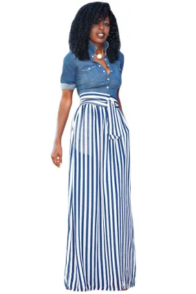 Light Blue Striped Maxi Skirt