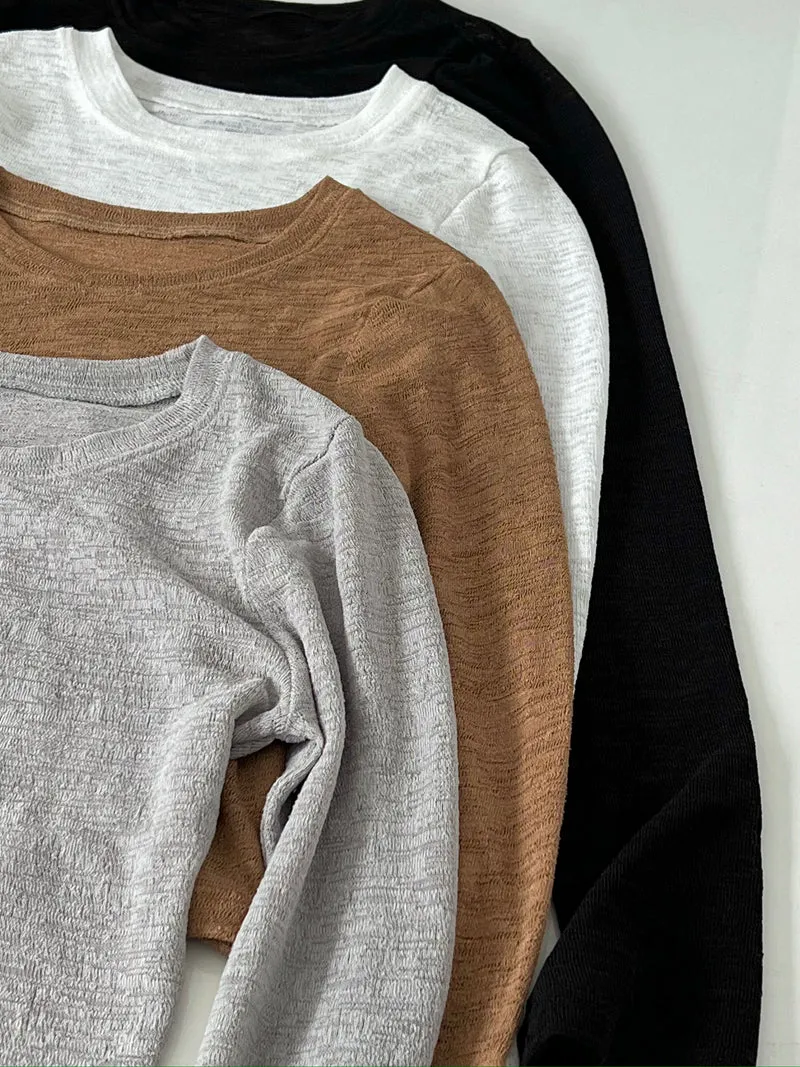 Lilian See Through Solid Color Long Sleeve Top