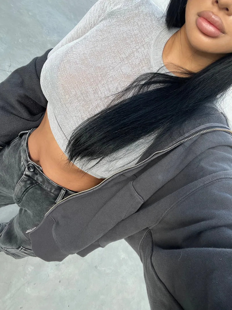 Lilian See Through Solid Color Long Sleeve Top