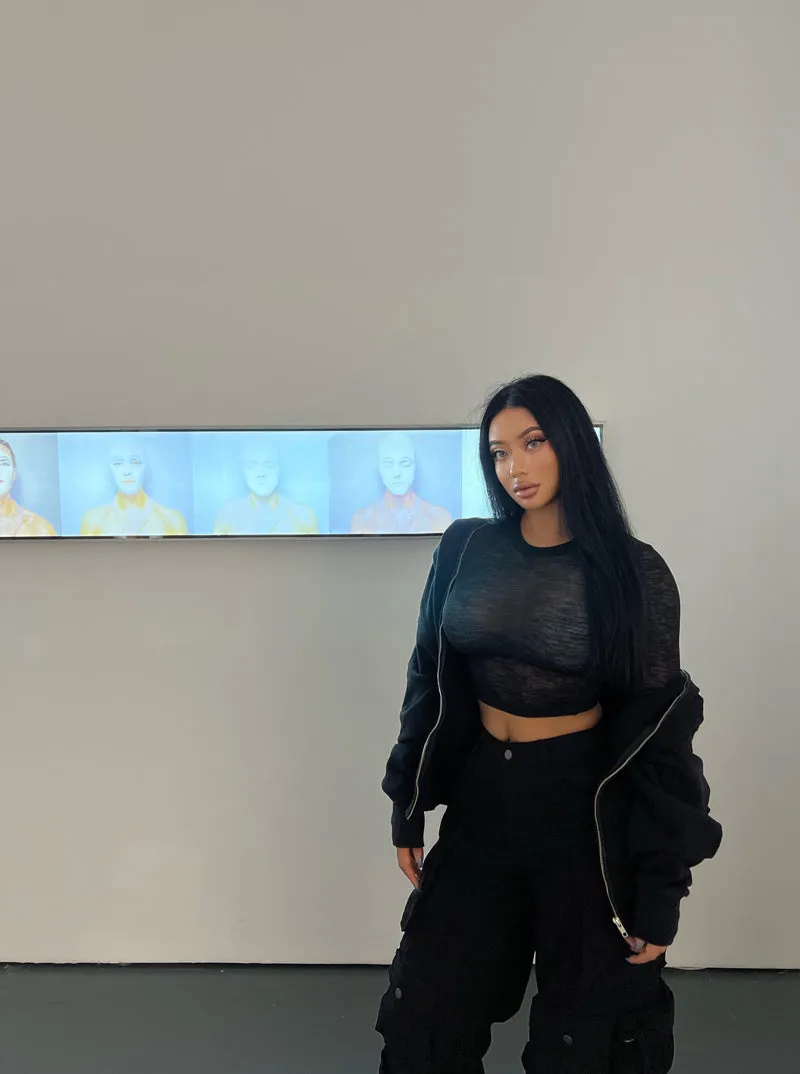 Lilian See Through Solid Color Long Sleeve Top